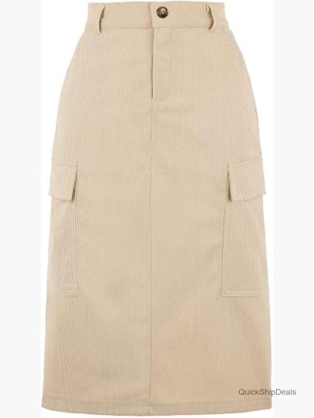 Corduroy High Waisted Midi Skirt with Pockets Elastic Back